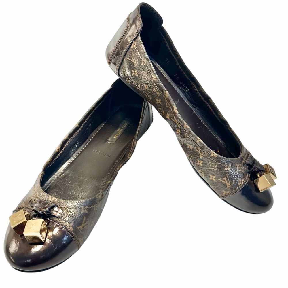 Louis Vuitton Lovely Brown Monogram Canvas/Leather Cap Toe Dice Ballet Flats 38
